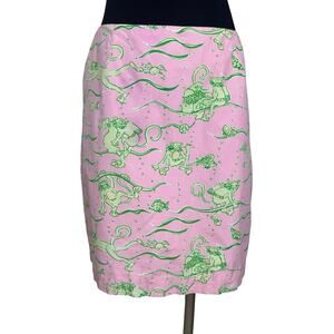 Y2K Lilly Pulitzer Sea Monkey Print MiniSkirt Preppy Novelty Scuba Monkey Cotton